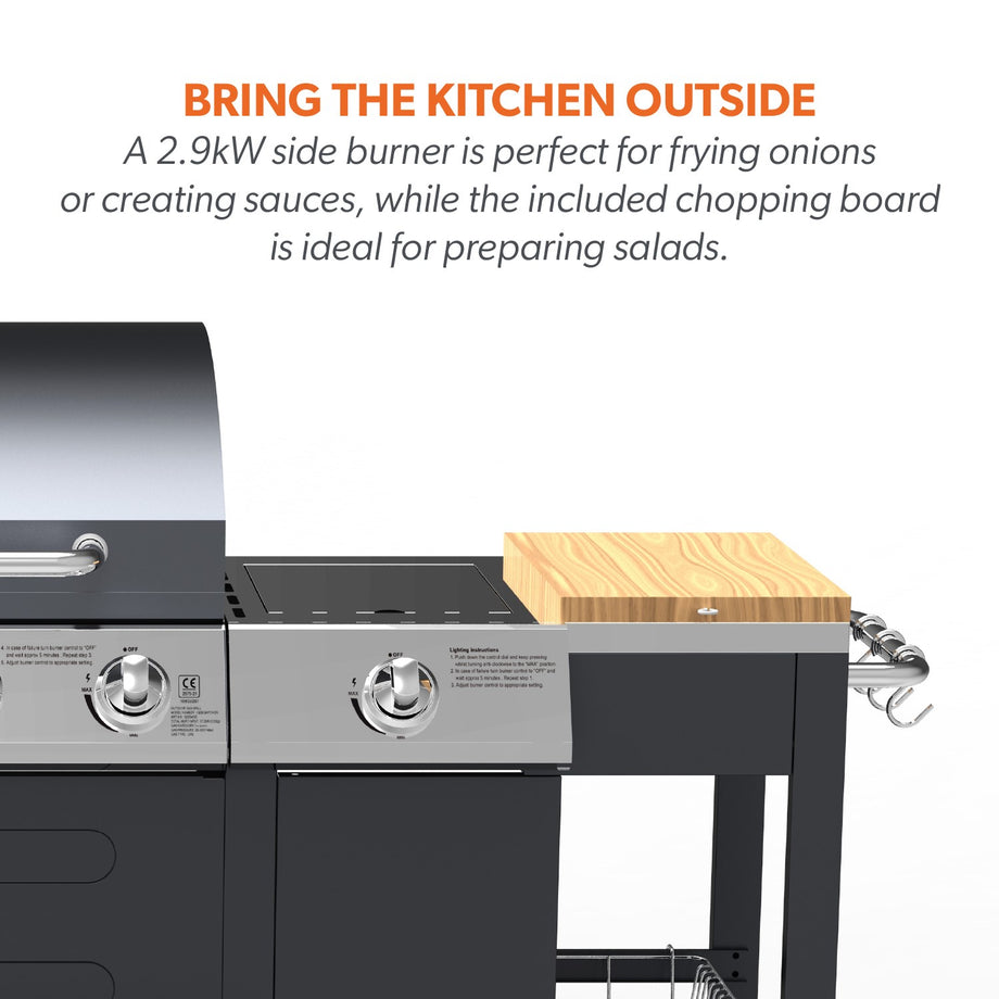 Boss Grill Texas Outdoor Kitchen - 4 Burner Gas BBQ Grill with Side Burner