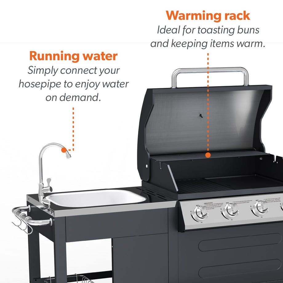 Boss Grill Texas Outdoor Kitchen - 4 Burner Gas BBQ Grill with Side Burner