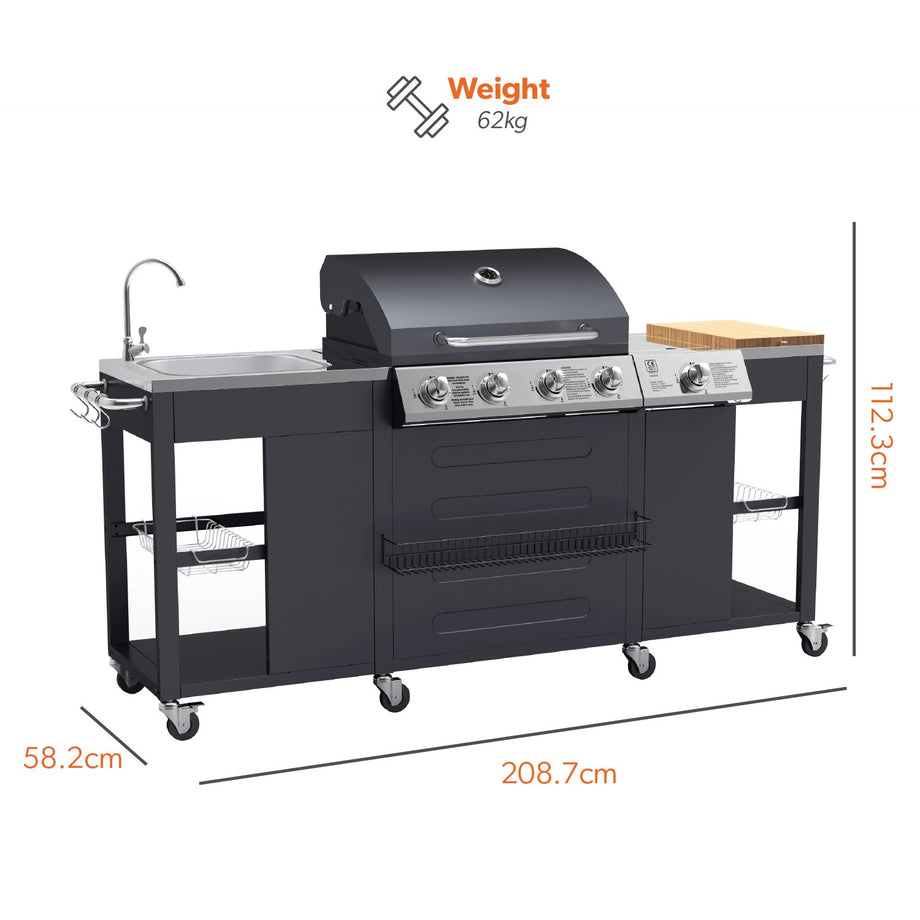 Boss Grill Texas Outdoor Kitchen - 4 Burner Gas BBQ Grill with Side Burner