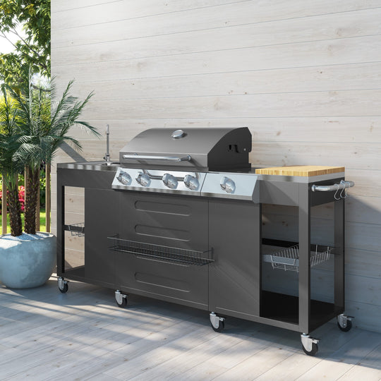 Boss Grill Texas Outdoor Kitchen - 4 Burner Gas BBQ Grill with Side Burner