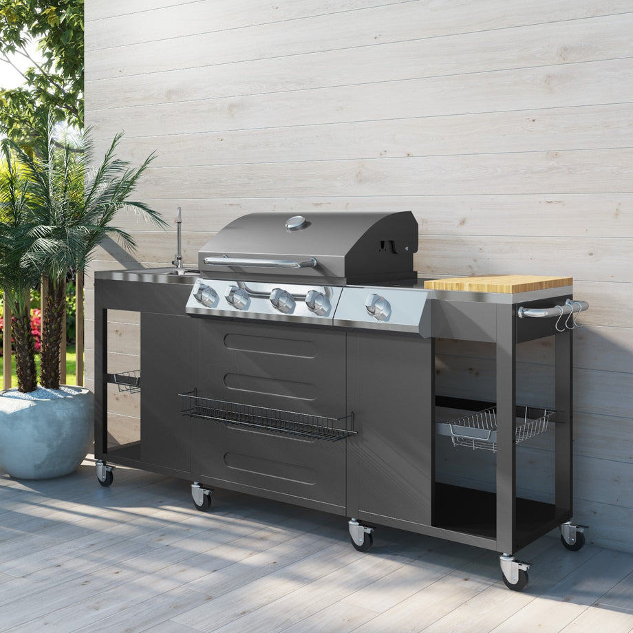 Boss Grill Texas Outdoor Kitchen - 4 Burner Gas BBQ Grill with Side Burner