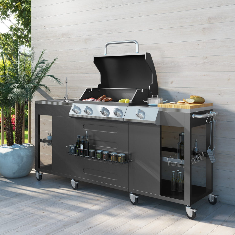 Boss Grill Texas Outdoor Kitchen - 4 Burner Gas BBQ Grill with Side Burner
