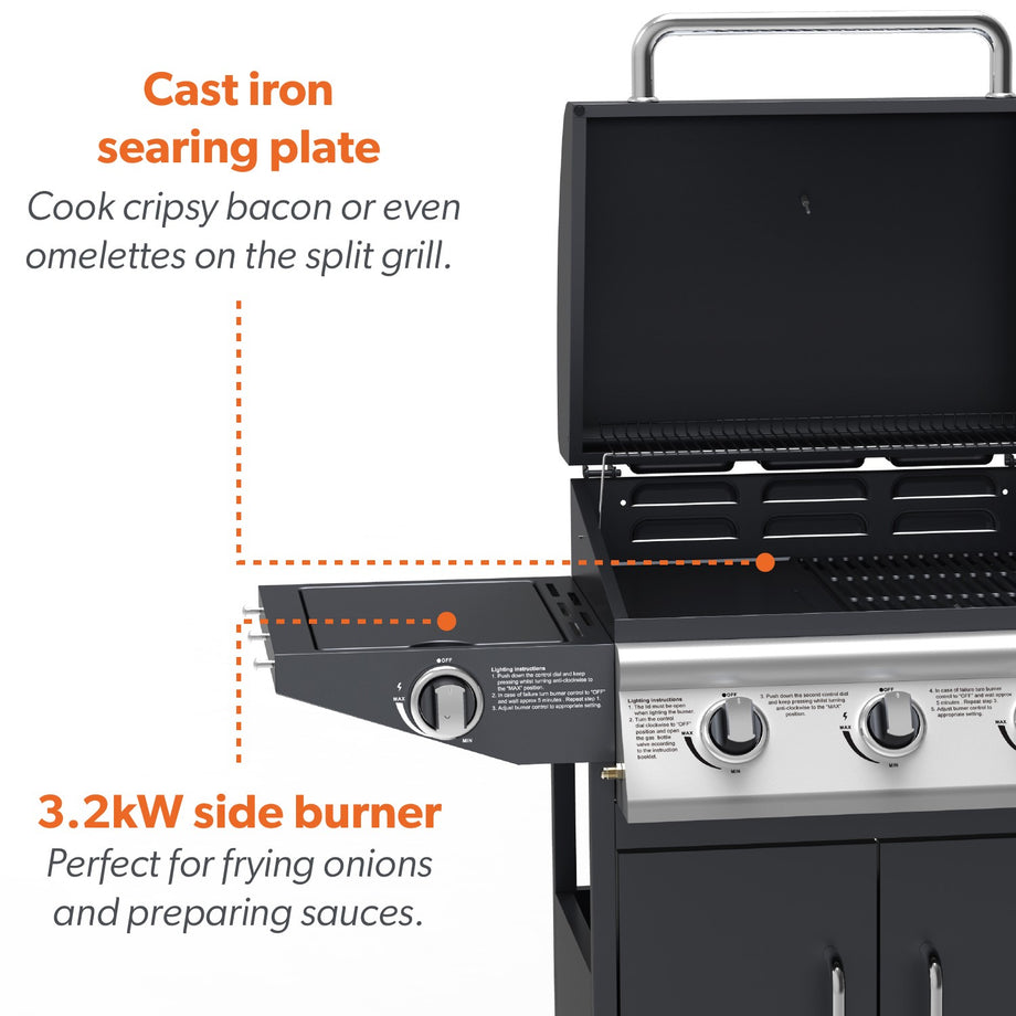 Boss Grill Georgia Classic - 3 Burner Gas BBQ Grill with Side Burner