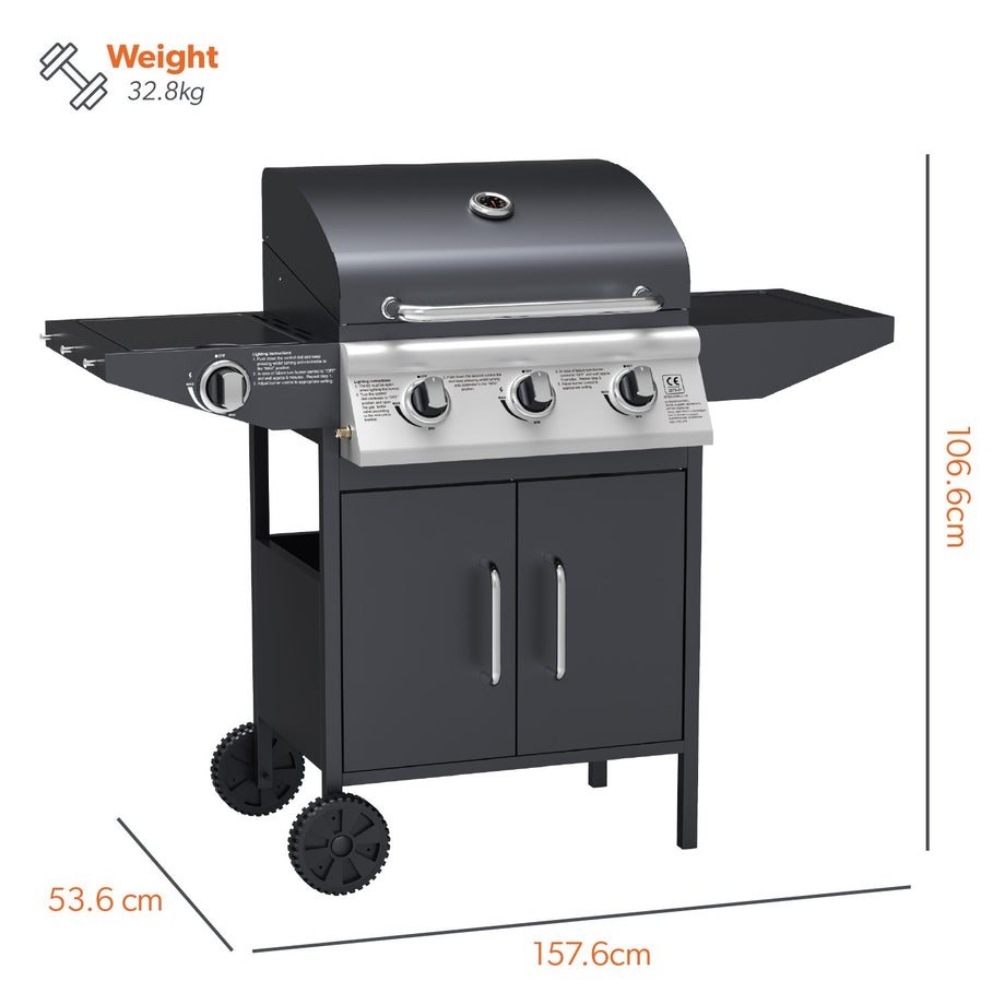 Boss Grill Georgia Classic - 3 Burner Gas BBQ Grill with Side Burner