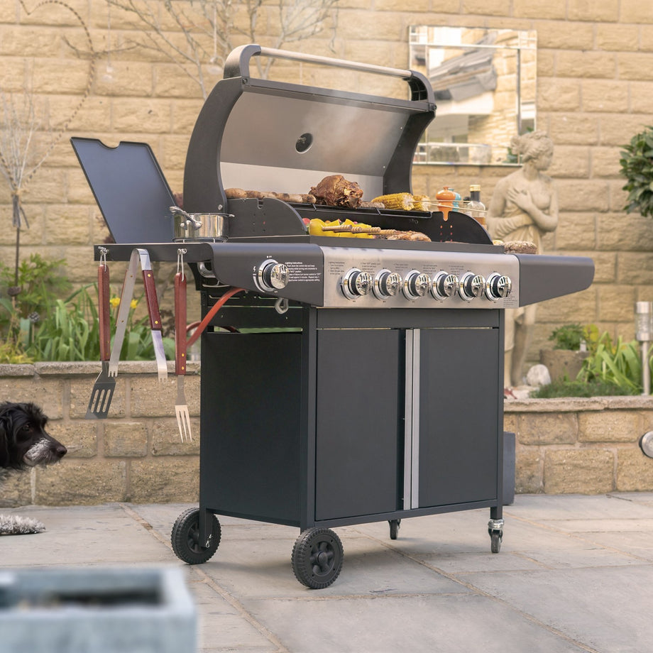 Boss Grill Kentucky Premium - 6 Burner Gas BBQ Grill with Side Burner