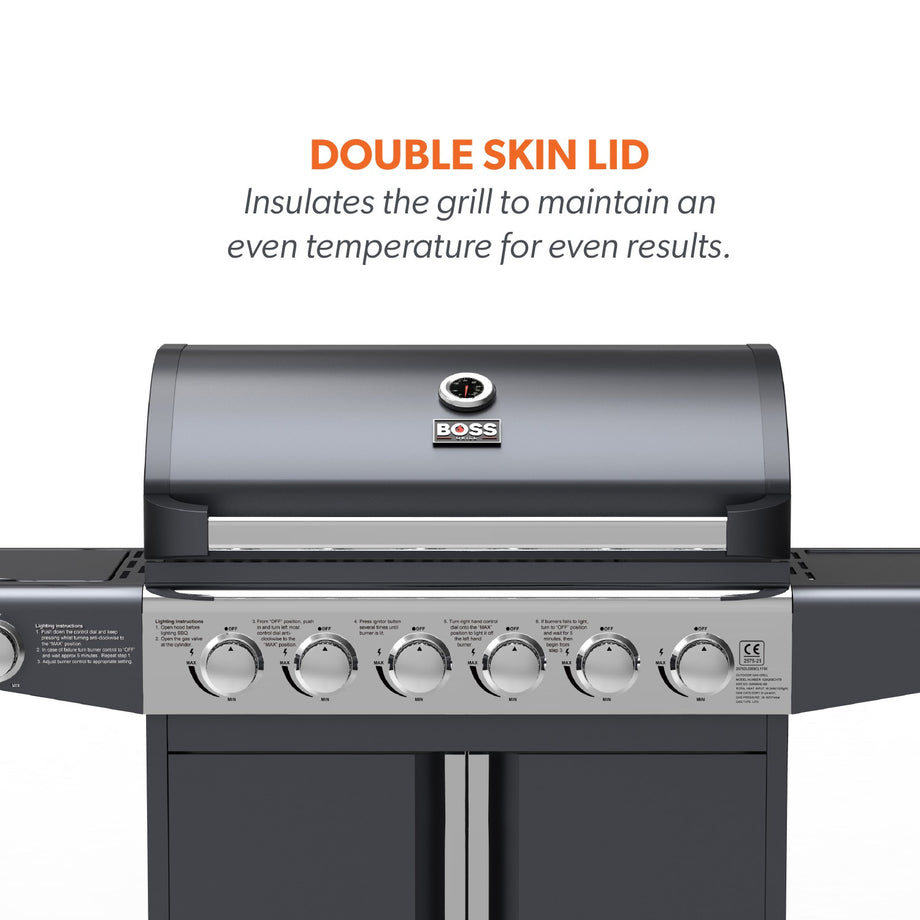 Boss Grill Kentucky Premium - 6 Burner Gas BBQ Grill with Side Burner