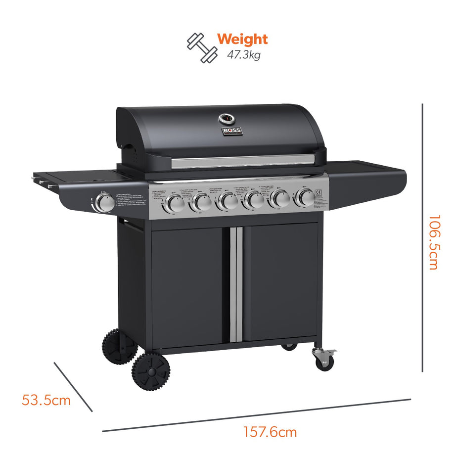 Boss Grill Kentucky Premium - 6 Burner Gas BBQ Grill with Side Burner
