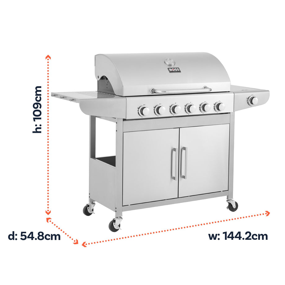 Boss Grill Georgia Classic - 6 Burner Gas BBQ Grill with Side Burner
