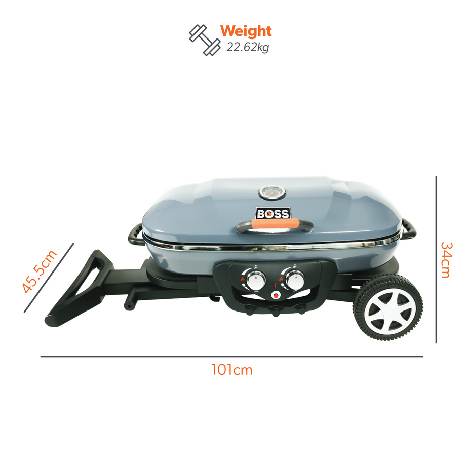 Boss Grill Deluxe Portable - 2 Burner Gas BBQ Grill with Trolley