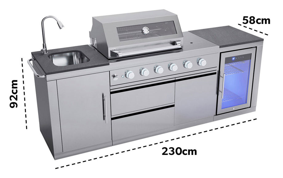Monster Grill - Ultimate Outdoor Kitchen - 4 Burner Gas BBQ with Fridge and Sink