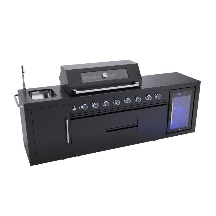 Monster Grill - Ultimate Outdoor Kitchen - 6 Burner Gas BBQ Grill with Fridge and Sink