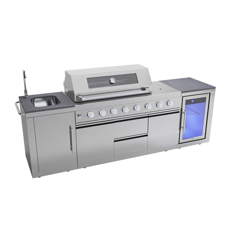 Monster Grill - Ultimate Outdoor Kitchen - 6 Burner Gas BBQ Grill with Fridge and Sink