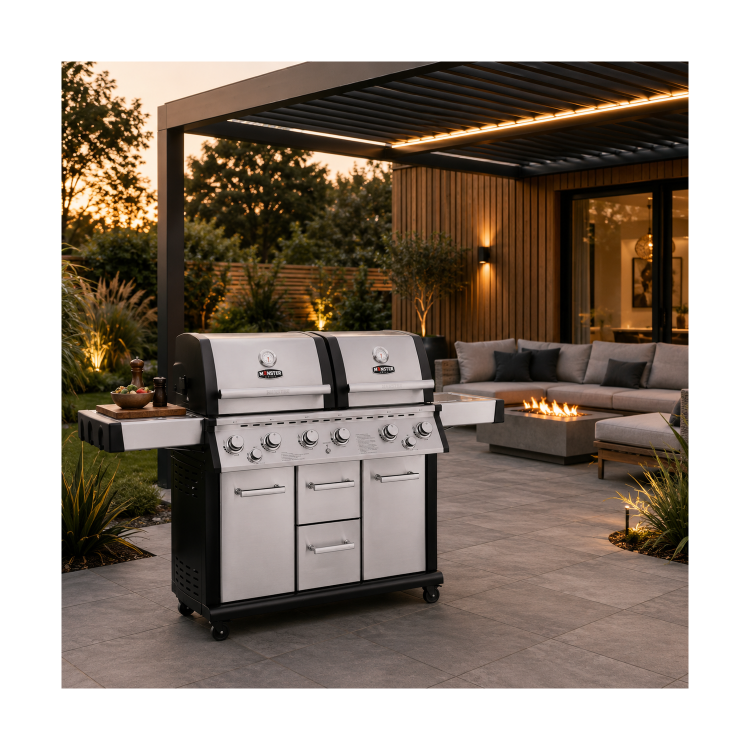Monster Grill 6 Burner Double Header Gas BBQ - Stainless Steel