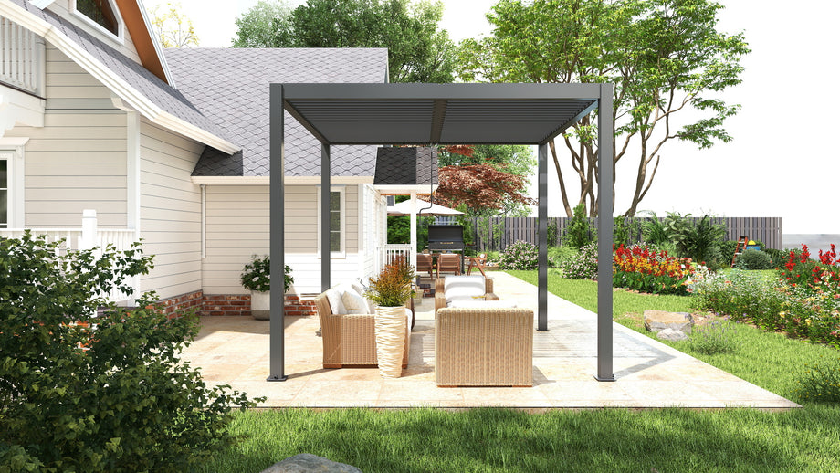 Heavy-Duty Aluminium Pergola with Dual Zone Louvred Roof - 3x3m
