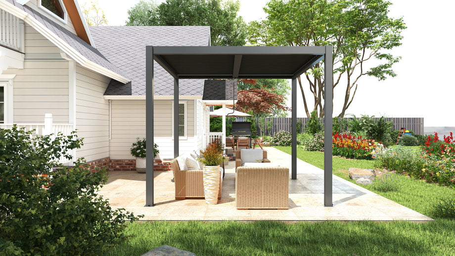 Heavy-Duty Aluminium Pergola with Dual Zone Louvred Roof - 3x3m