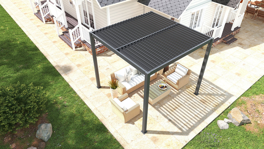Heavy-Duty Aluminium Pergola with Dual Zone Louvred Roof - 3x3m