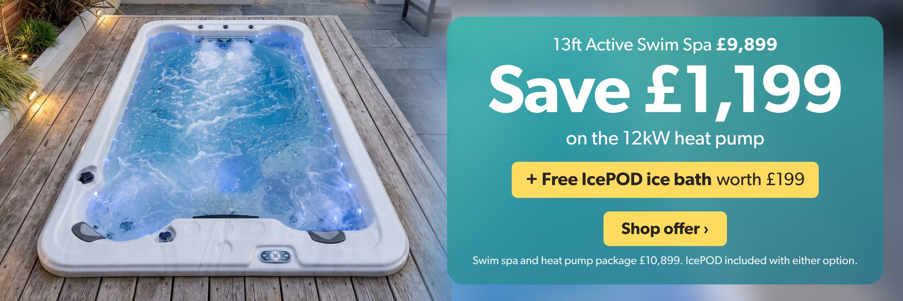 Outdoor Living Active Swim Spa: save £1,199 on the 12kW heat pump and get a free IcePOD ice bath worth £199