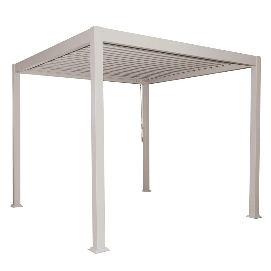 3 x 3m Heavy Duty Aluminium Pergola with Louvred Shutter Roof and Two Textilene Side Panels - Beige