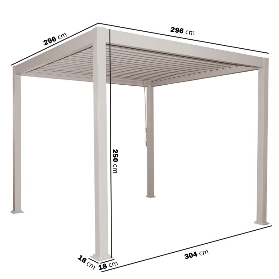 3 x 3m Heavy Duty Aluminium Pergola with Louvred Shutter Roof and Two Textilene Side Panels - Beige