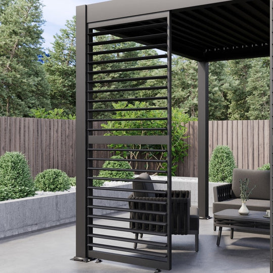 Heavy Duty Aluminium Single Slatted Adjustable Pergola Screen in Charcoal
