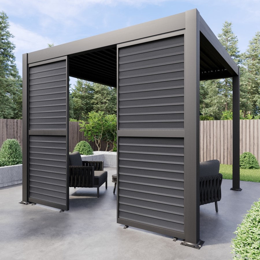 Heavy Duty Aluminium Single Slatted Adjustable Pergola Screen in Charcoal