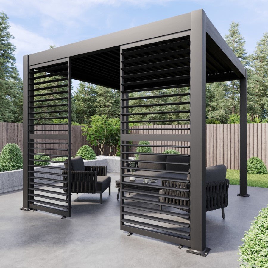 Heavy Duty Aluminium Single Slatted Adjustable Pergola Screen in Charcoal