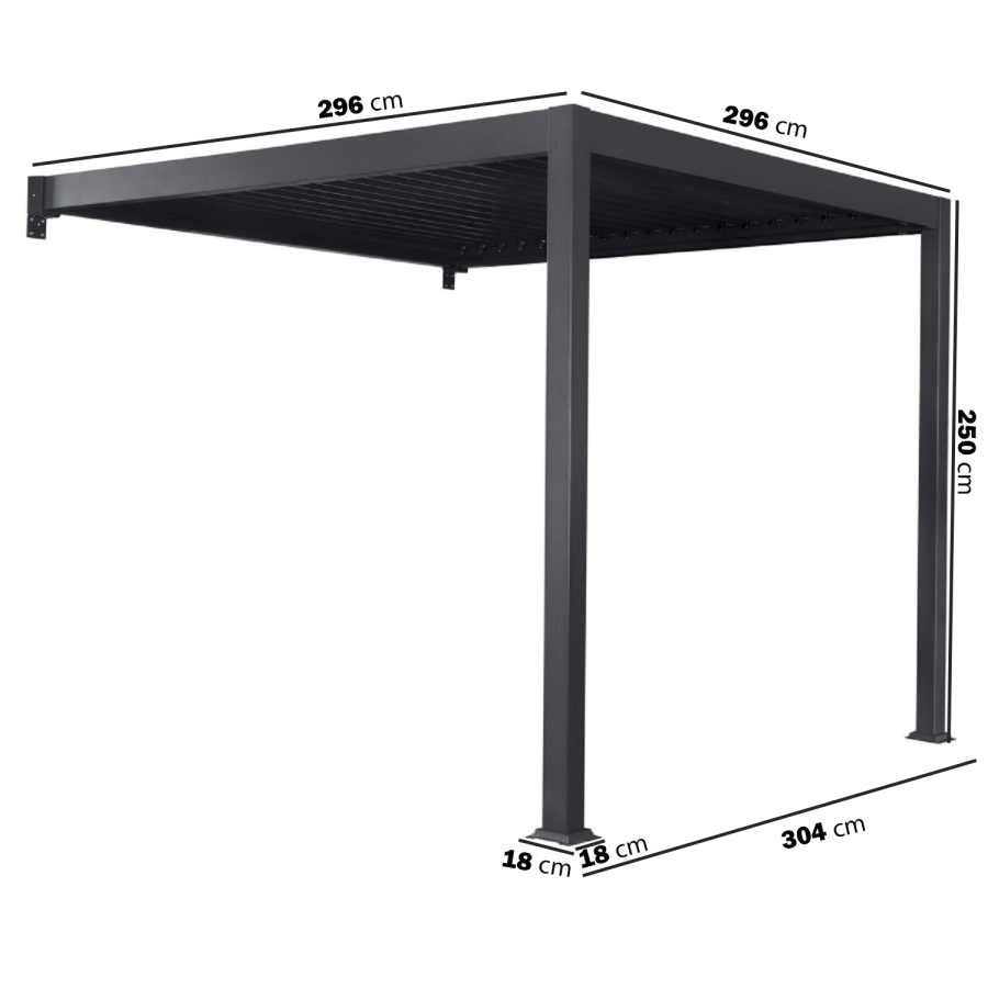 3x3 Wall Mounted Pergola with Louvered Shutter Roof in Charcoal Black