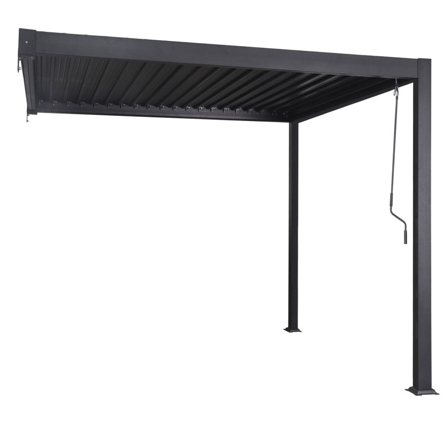 3x3 Wall Mounted Pergola with Louvered Shutter Roof in Charcoal Black