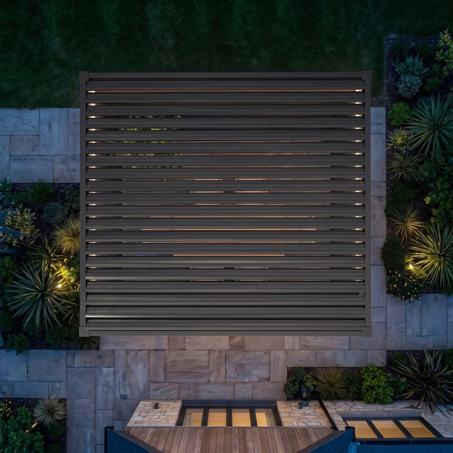 3 x 3m Heavy Duty Aluminium Charcoal Automatic Louvred Pergola with LED Lighting & 2 Textilene Side Panels