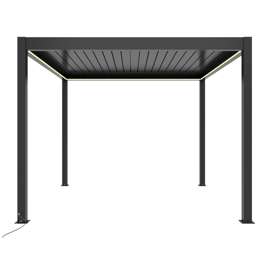 3 x 3m Heavy Duty Aluminium Charcoal Automatic Louvred Pergola with LED Lighting & 2 Textilene Side Panels