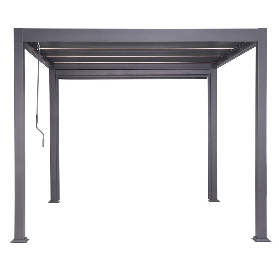 3 x 3m LED Light Heavy Duty Charcoal Aluminium Pergola with Louvred Shutter Roof Two Textilene Side Panels