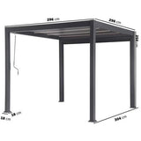 Load image into Gallery viewer, 3 x 3m LED Light Heavy Duty Charcoal Aluminium Pergola with Louvred Shutter Roof Two Textilene Side Panels