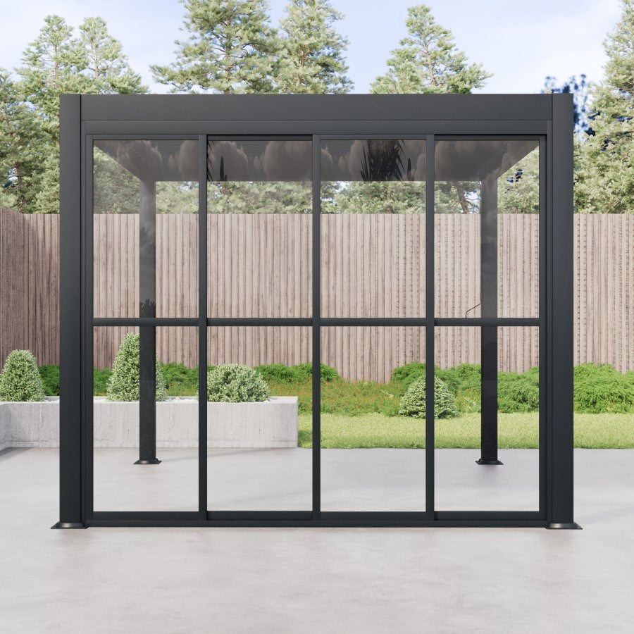 Aluminium Glazed Sliding Pergola Doors System in Charcoal