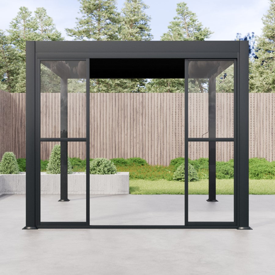 Aluminium Glazed Sliding Pergola Doors System in Charcoal