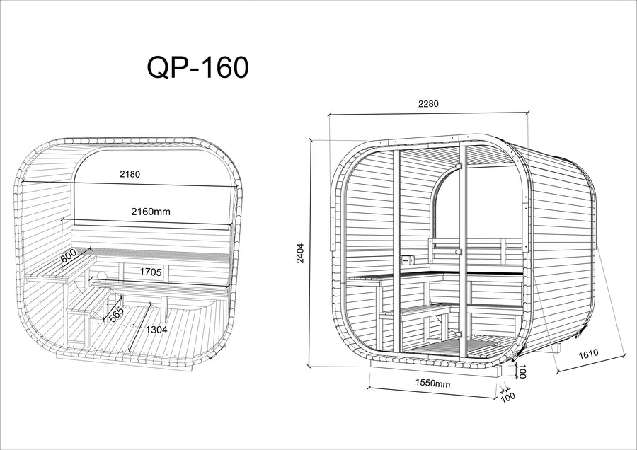 Hekla Cube 160 - 2 Person Outdoor Sauna