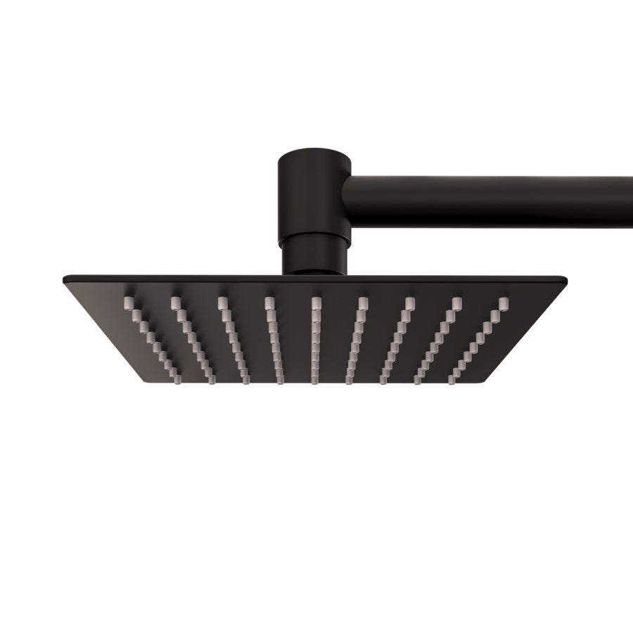 Black Thermostatic Mixer Outdoor 2 Outlets Shower Set with Wood Effect Base - Zen