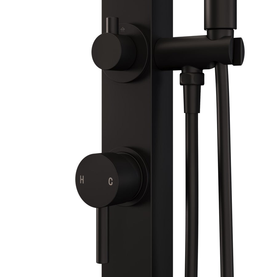 Black Thermostatic Mixer Outdoor 2 Outlets Shower Set with Wood Effect Base - Zen