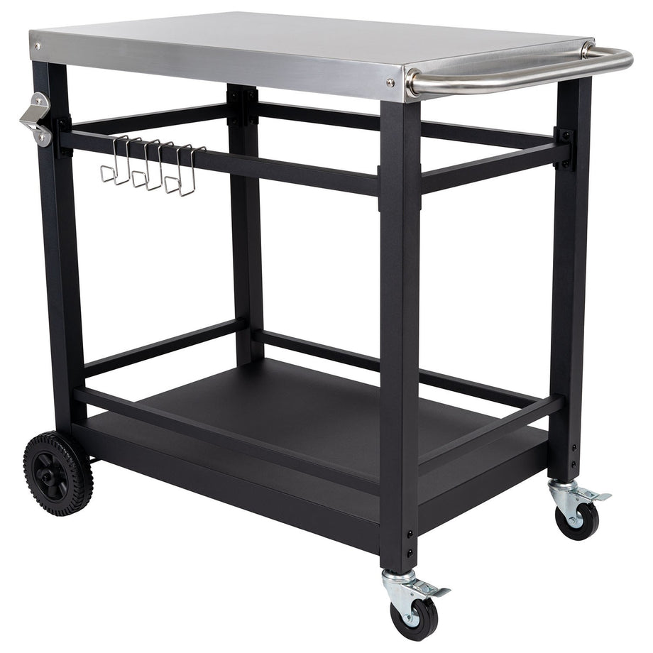 Boss Grill BBQ Serving Trolley with Utensil Hooks and Bottle Opener