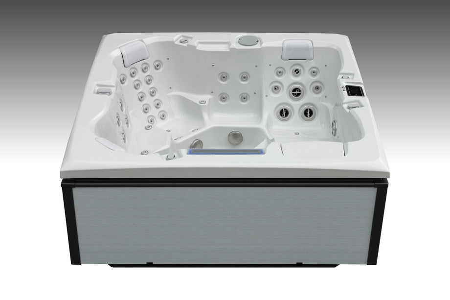 Edge Kensington Hot Tub in Light Grey — seating and cabinet view