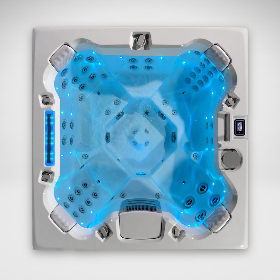 Edge Knightsbridge hot tub from above with blue LED lighting