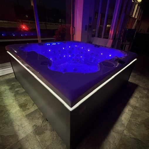 Edge Knightsbridge Hot Tub - supplied customer photo showing the cabinet exterior and illuminated interior - September 2026