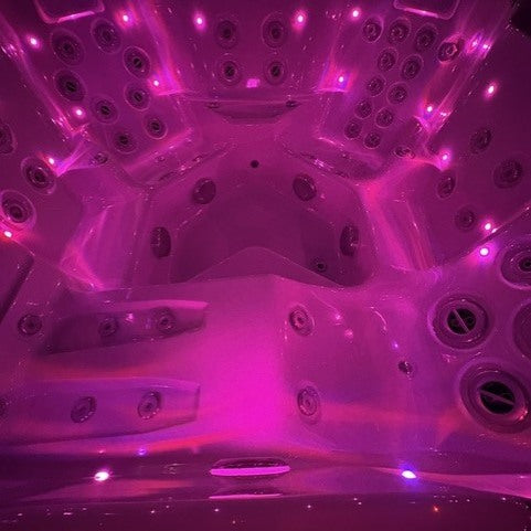 Edge Knightsbridge Hot Tub - supplied customer photo showing the illuminated interior, seating and jets - September 2026