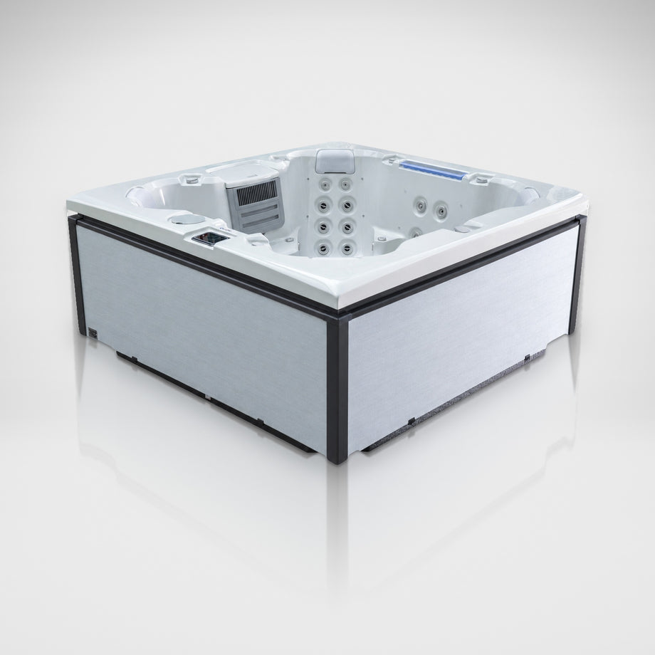 Edge Knightsbridge hot tub in light grey, front view