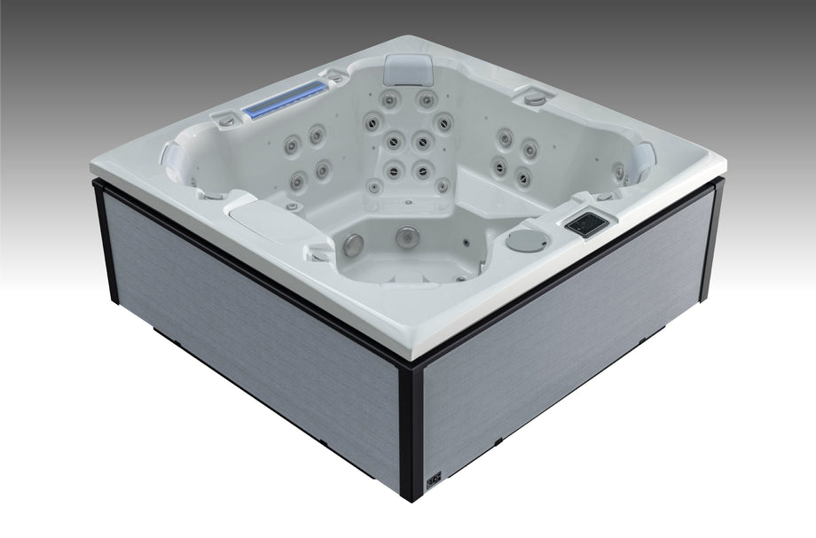 Edge Knightsbridge Hot Tub in Light Grey — all-seater seating view