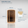 Load image into Gallery viewer, Hekla Mini Cube sizes: 133.5 cm wide, 153 cm deep, 222 cm tall, with an upper and a lower bench
