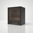Load image into Gallery viewer, Hekla Traditional 160 indoor sauna in Nero black finish, angled front view with glass door closed
