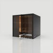 Load image into Gallery viewer, Hekla Traditional 210x sauna in Nero finish with the glass door part open, showing the timber benches
