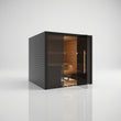 Load image into Gallery viewer, Hekla Traditional 210x sauna in Nero finish with the door fully open and LED lit benches inside
