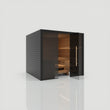 Load image into Gallery viewer, Hekla Traditional 220 sauna in Nero finish with the door fully open and LED lit benches inside
