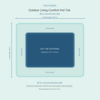 Load image into Gallery viewer, Top-down space plan for Outdoor Living Comfort Hot Tub, showing the 210 x 150 cm footprint and a 40 cm zone around every side.
